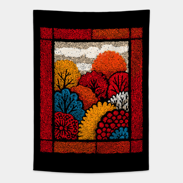 Autumn Forest Tapestry | The Embroidered Woods Tapestry by TuncGK