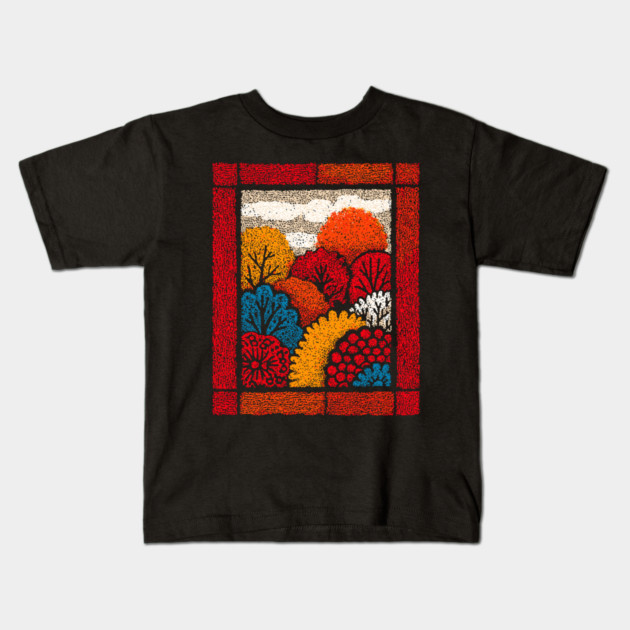Autumn Forest Tapestry | The Embroidered Woods Kids T-Shirt by TuncGK