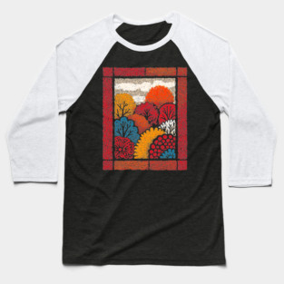 Autumn Forest Tapestry | The Embroidered Woods Baseball T-Shirt