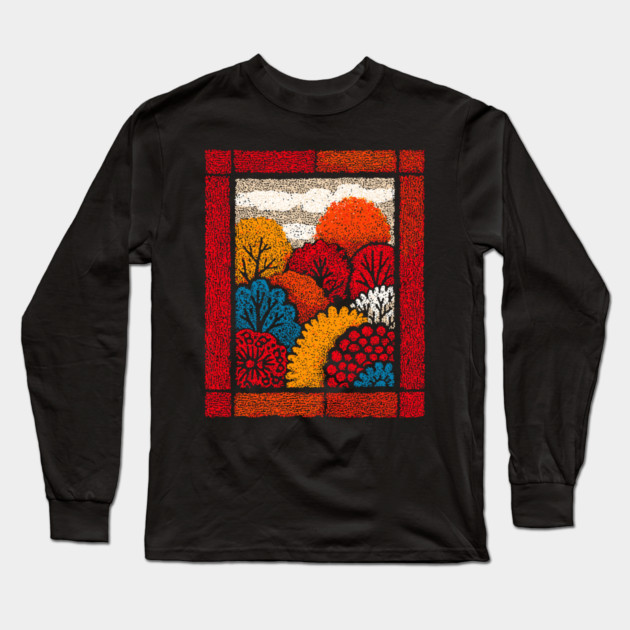 Autumn Forest Tapestry | The Embroidered Woods Long Sleeve T-Shirt by TuncGK