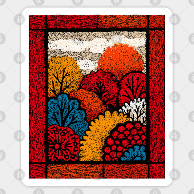 Autumn Forest Tapestry | The Embroidered Woods Sticker by TuncGK