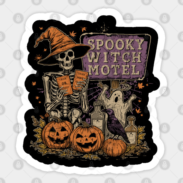 Spooky Witch Motel Retro Vintage Halloween Creepy Aesthetic Sticker by JessArty