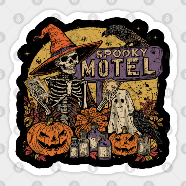 Witch Motel Halloween Spooky Retro Vintage Halloween Sticker by JessArty