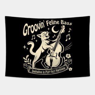 Groovin’ Jazz Cat – Singing with Upright Bass_Cream Tapestry