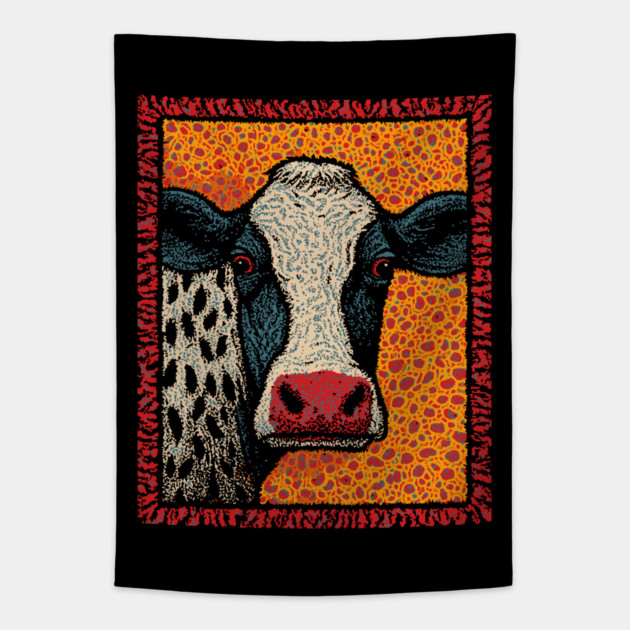Abstract Pop Art Cow | The Street Art Doodle Tapestry by TuncGK