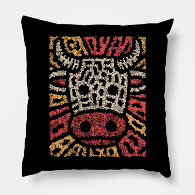 Tribal Bull Glyph | The Sacred Cow Totem Pillow by TuncGK