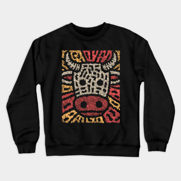 Tribal Bull Glyph | The Sacred Cow Totem Crewneck Sweatshirt by TuncGK