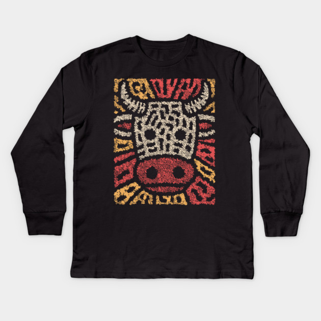 Tribal Bull Glyph | The Sacred Cow Totem Kids Long Sleeve T-Shirt by TuncGK