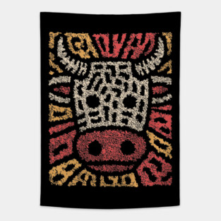 Tribal Bull Glyph | The Sacred Cow Totem Tapestry