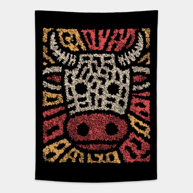 Tribal Bull Glyph | The Sacred Cow Totem Tapestry by TuncGK