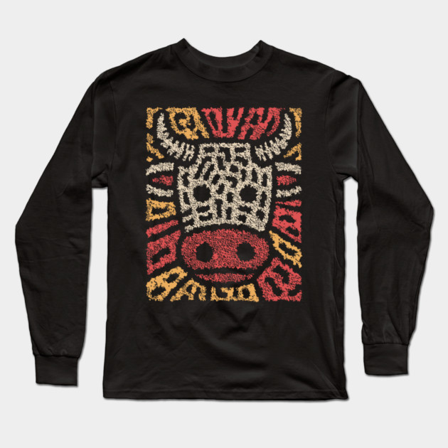 Tribal Bull Glyph | The Sacred Cow Totem Long Sleeve T-Shirt by TuncGK