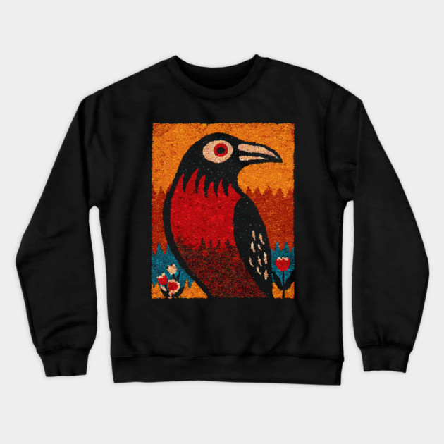 Folk Art Crow | The Autumnal Raven Tapestry Crewneck Sweatshirt by TuncGK