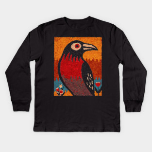 Folk Art Crow | The Autumnal Raven Tapestry Kids Long Sleeve T-Shirt