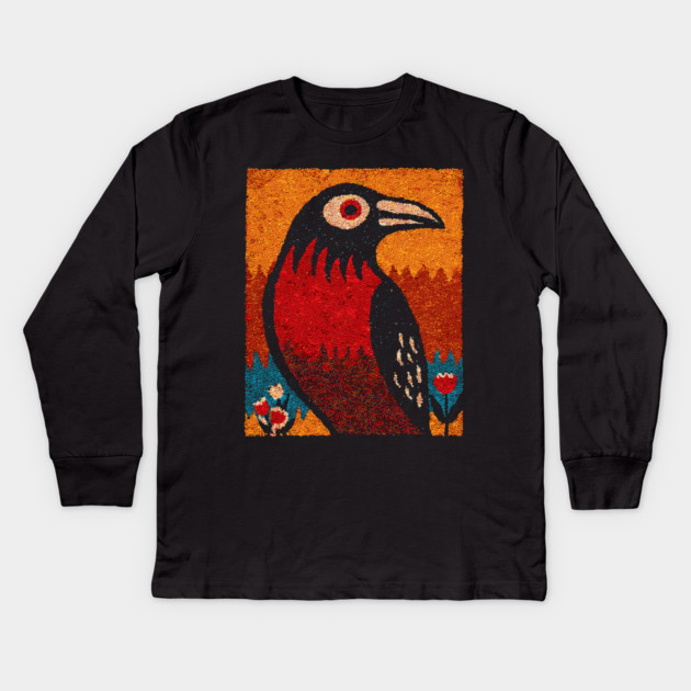 Folk Art Crow | The Autumnal Raven Tapestry Kids Long Sleeve T-Shirt by TuncGK