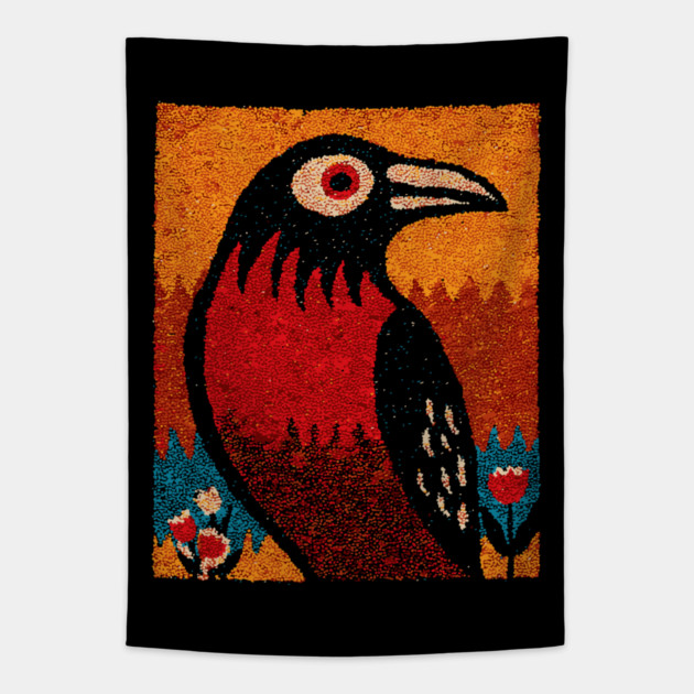 Folk Art Crow | The Autumnal Raven Tapestry Tapestry by TuncGK