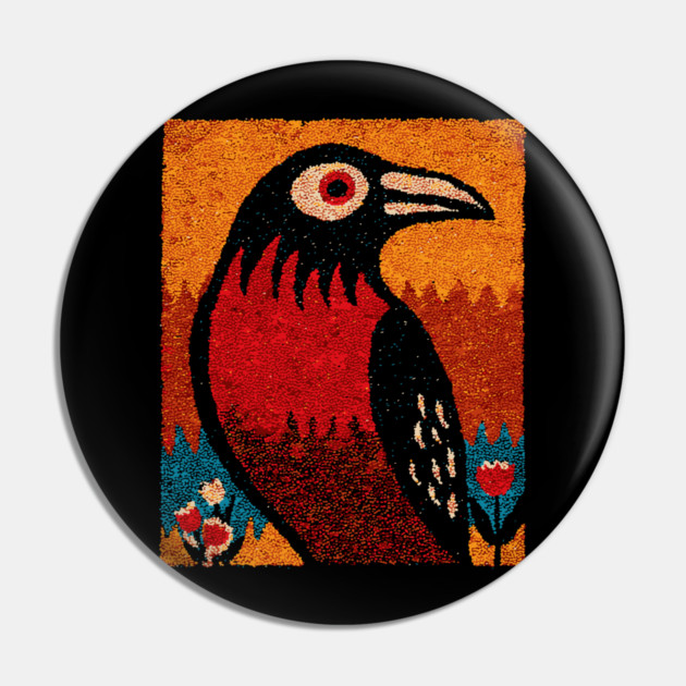 Folk Art Crow | The Autumnal Raven Tapestry Pin by TuncGK