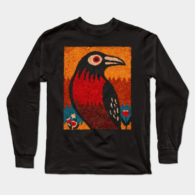 Folk Art Crow | The Autumnal Raven Tapestry Long Sleeve T-Shirt by TuncGK