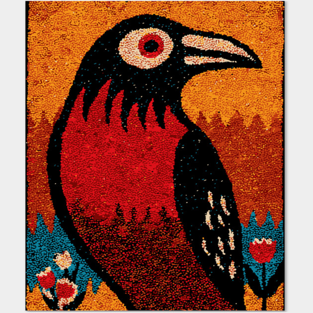 Folk Art Crow | The Autumnal Raven Tapestry Wall Art by TuncGK