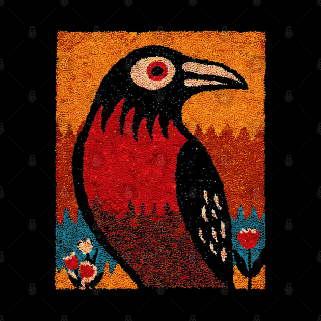 Folk Art Crow | The Autumnal Raven Tapestry by TuncGK