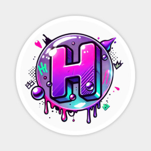 Graffiti Letter H – Neon Purple & Pink Drip Bubble Street Art Design Magnet