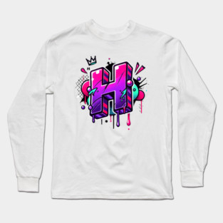 Graffiti Letter H – Neon Purple & Pink Urban Drip Style Long Sleeve T-Shirt