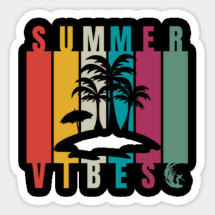 Summer Vibes Retro Beach Scene Sticker
