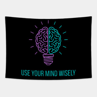 Neon Lightbulb with Brain and Motivational Message Tapestry