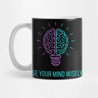 Neon Lightbulb with Brain and Motivational Message Mug