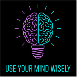 Neon Lightbulb with Brain and Motivational Message Posters and Art