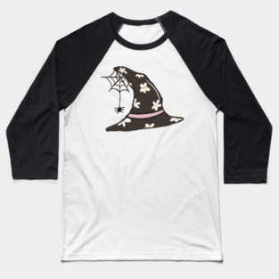 Floral Witch Hat with Spider Baseball T-Shirt