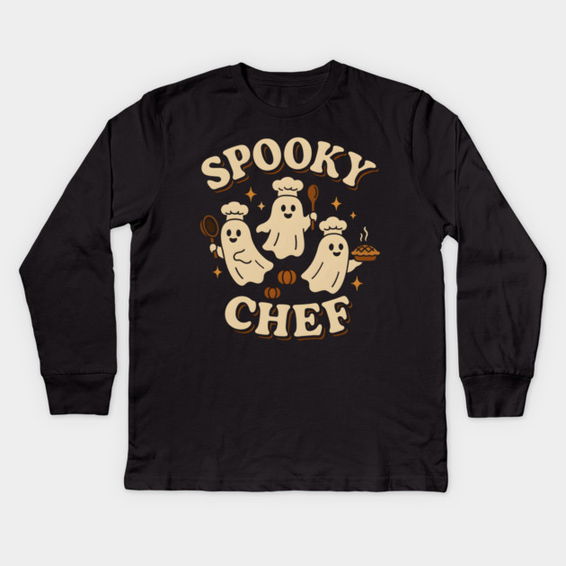Spooky Chef Ghost Halloween Shirt | Funny Cooking Costume Gift Kids Long Sleeve T-Shirt by MakerMind8.2