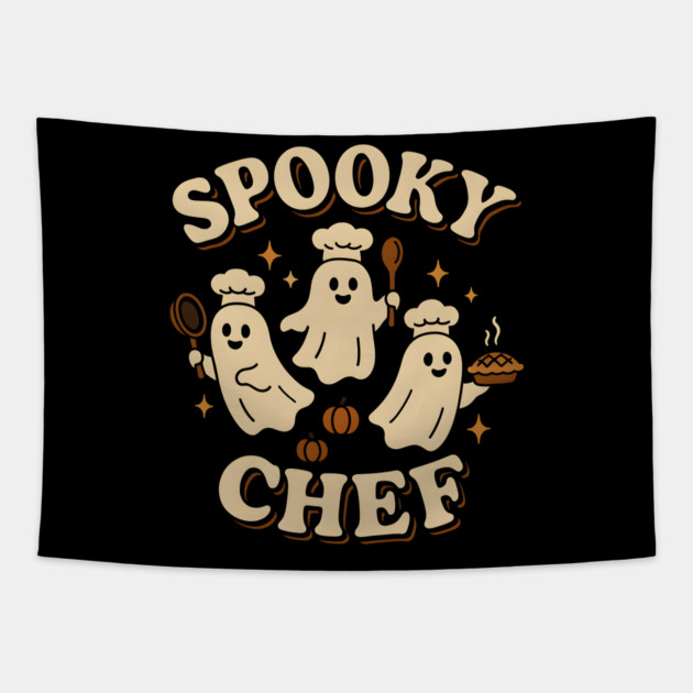 Spooky Chef Ghost Halloween Shirt | Funny Cooking Costume Gift Tapestry by MakerMind8.2