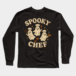 Spooky Chef Ghost Halloween Shirt | Funny Cooking Costume Gift Long Sleeve T-Shirt