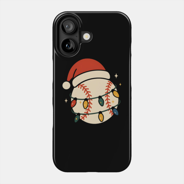 Baseball Christmas Shirt | Santa Hat & Holiday Lights Gift Graphic Phone Case by MakerMind8.2