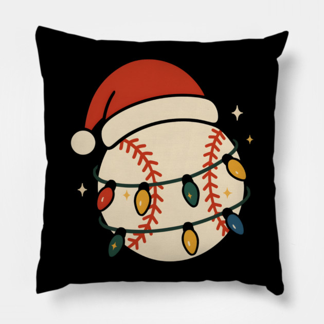 Baseball Christmas Shirt | Santa Hat & Holiday Lights Gift Graphic Pillow by MakerMind8.2