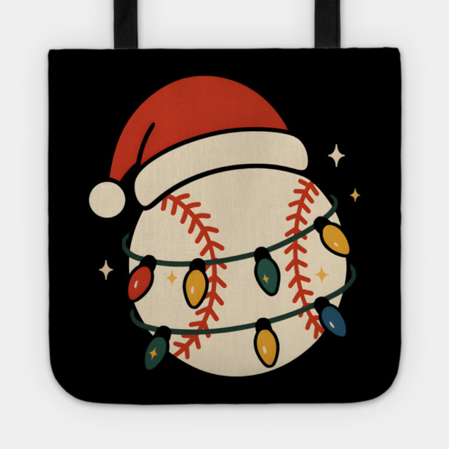 Baseball Christmas Shirt | Santa Hat & Holiday Lights Gift Graphic Tote by MakerMind8.2