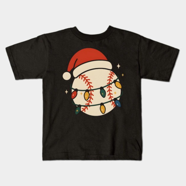 Baseball Christmas Shirt | Santa Hat & Holiday Lights Gift Graphic Kids T-Shirt by MakerMind8.2