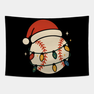Baseball Christmas Shirt | Santa Hat & Holiday Lights Gift Graphic Tapestry