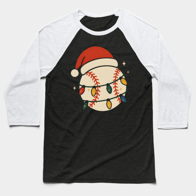 Baseball Christmas Shirt | Santa Hat & Holiday Lights Gift Graphic Baseball T-Shirt by MakerMind8.2