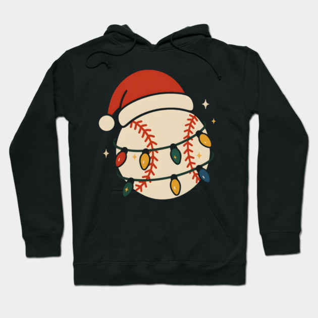 Baseball Christmas Shirt | Santa Hat & Holiday Lights Gift Graphic Hoodie by MakerMind8.2