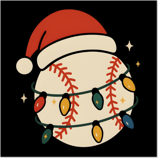 Baseball Christmas Shirt | Santa Hat & Holiday Lights Gift Graphic Wall Art by MakerMind8.2