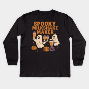 Spooky Milkshake Maker Ghost Halloween Shirt | Funny Foodie Gift Kids Long Sleeve T-Shirt