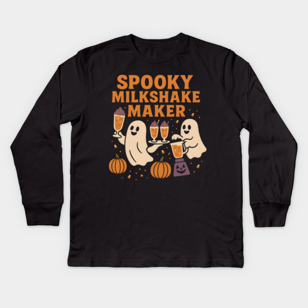Spooky Milkshake Maker Ghost Halloween Shirt | Funny Foodie Gift Kids Long Sleeve T-Shirt by MakerMind8.2