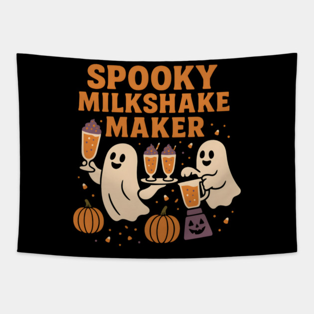 Spooky Milkshake Maker Ghost Halloween Shirt | Funny Foodie Gift Tapestry by MakerMind8.2