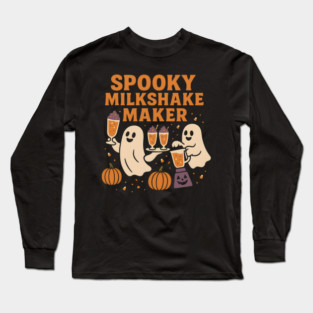 Spooky Milkshake Maker Ghost Halloween Shirt | Funny Foodie Gift Long Sleeve T-Shirt