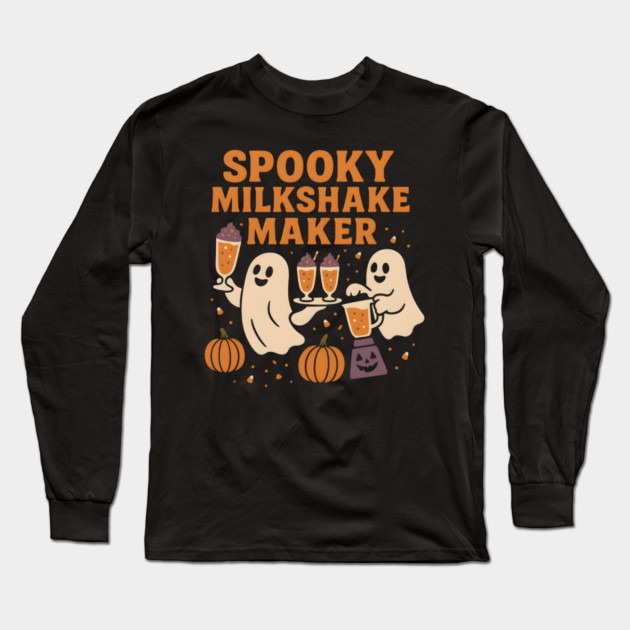 Spooky Milkshake Maker Ghost Halloween Shirt | Funny Foodie Gift Long Sleeve T-Shirt by MakerMind8.2
