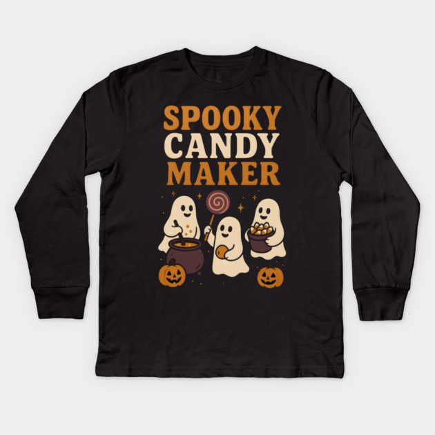 Spooky Candy Maker Ghost Halloween Shirt | Funny Trick or Treat Gift Kids Long Sleeve T-Shirt by MakerMind8.2