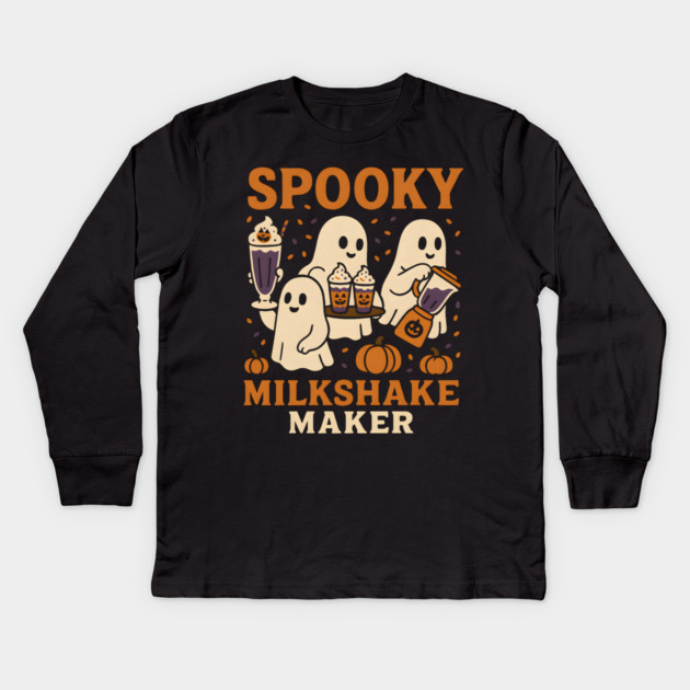 Spooky Milkshake Maker Ghost Halloween Shirt | Cute Foodie Gift Kids Long Sleeve T-Shirt by MakerMind8.2