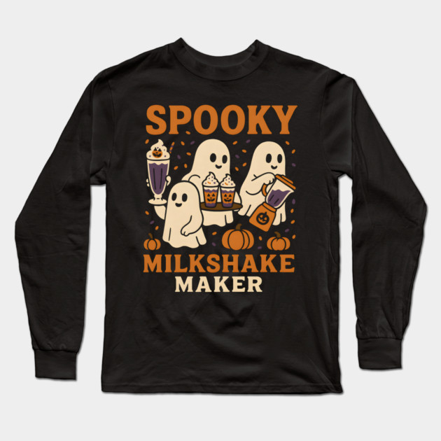 Spooky Milkshake Maker Ghost Halloween Shirt | Cute Foodie Gift Long Sleeve T-Shirt by MakerMind8.2