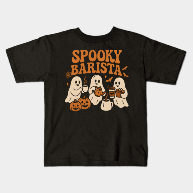 Spooky Barista Ghost Halloween Shirt | Funny Coffee Lover Gift Kids T-Shirt by MakerMind8.2